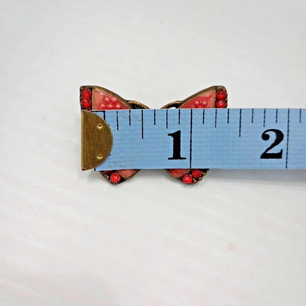 Vintage Butterfly Brooch Red Pink Rhinestone Resin Gold Tone‎ 1.75